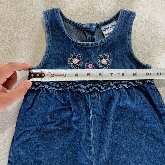 Oshkosh Ruffled Bubble Overalls Blue Jean Denim Jumpsuit Embroidered Flowers 18M - Picture 8 of 10